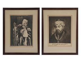 PAIR OF JUDAICA PORTRAIT PRINTS SIGNED BY ARTISTS